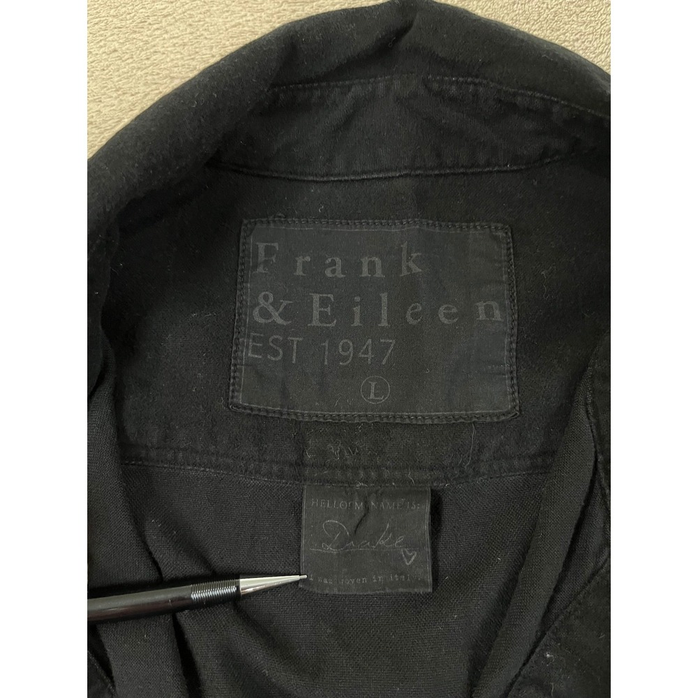 Frank & Eileen Drake Asymmetrical Hem Shirt Dress Women's L Black Cotton L/S EUC - Picture 2 of 7